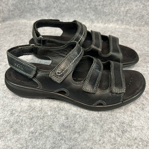 Ecco Women's Babett 3 Strap Leather Comfort Sandals Black Hook & Loop Size 8.5 - Picture 1 of 10